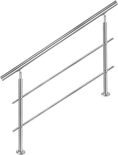 AMDBRAIL Edelstahl Handlauf Geländer für Treppen Brüstung Balkon mit 2 Querstreben - Innen und Außen Handlauf Geländer Treppengeländer Edelstahl Brüstung Balkon (160CM, 2 Querstreben)