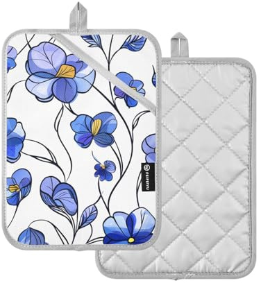 Presine viola del pensiero cuori pervinca viola bianco presina presine per cucina con tasca forno pad confezione da 2