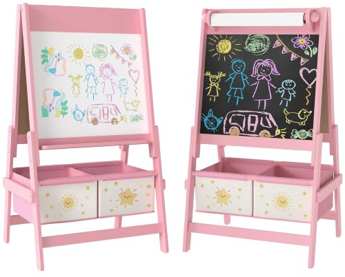 AIYAPLAY Art Easel for Kids 3-in-1 Whiteboard/Blackboard Ages 3-8 Pink