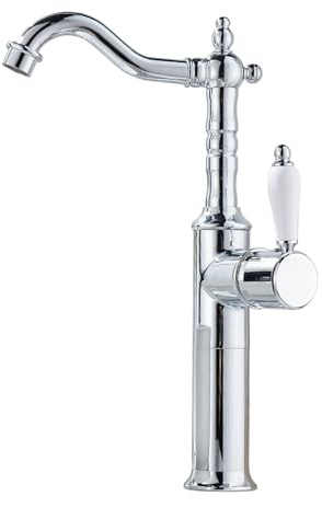 TYMYW Rubinetto Alto per Lavabo da Appoggio Girevole A 360° con Leva in Ceramica Miscelatore Foro Singolo Ottone,Argento Retrò