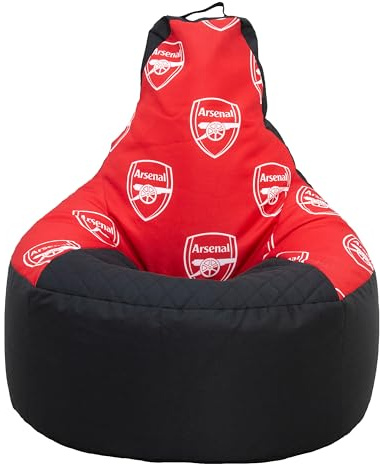 Arsenal FC Official Large Bean Bag, Highback Gaming Bean Chair with Filling Included, Comfortable Red and Black Design Football Gunners Lounging Chair for All Ages and Indoor and Outdoor Use