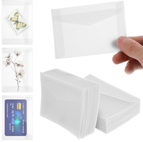 50 stycken små transparenta kuvert 10 x 7 cm genomskinliga kuvert små transparenta kuvert kuvert för gratulationskort födelsedagskort inbjudningar bröllop frimärken