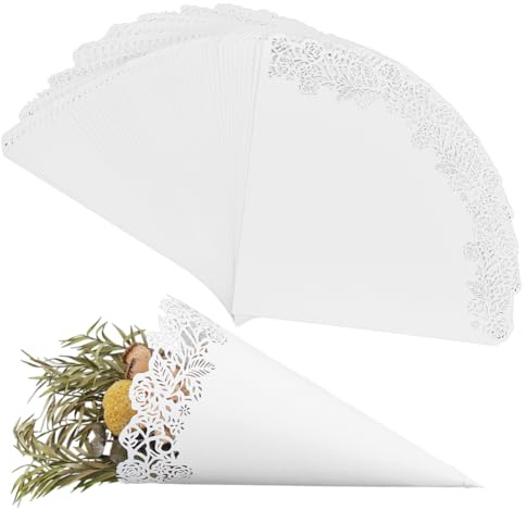 AHANDMAKER 80 Stück Konfetti Tüten Für Hochzeiten Rosen Tüten Geschenkverpackung Blumenkonfetti Blütenblatt Tüten Weiße Hohle Papiertüten Für DIY Tischdekorationen Für Hochzeitsfeiern