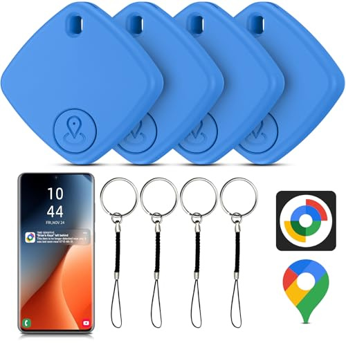 Air Tracker Android, 4 Pack Smart Tag Schlüsselfinder kompatibel mit Google Find Hub APP (Android NUR) Bluetooth Tag Key Finder für Gepäck/Brieftasche/Koffer/Taschen (Blau)