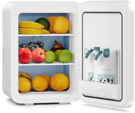 YOURLITE Mini Frigo de Chambre 20L,Mini Réfrigérateur Portable,Fonction Chaud Froid,Silencieux,Étagères Réglables,AC/DC,12V 240V,pour Cosmetique,Nourriture,Boissons,Maison,bureau,dortoir,Voiture,Blanc