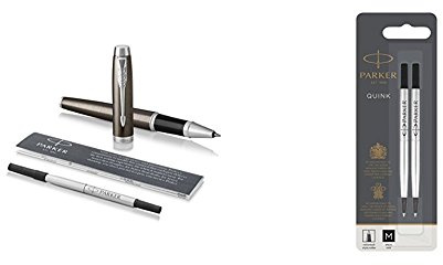 PARKER IM-Rollerball, Dark Espresso, feine Schreibspitze, (1931664) + PK REF RB MED BLK BL2