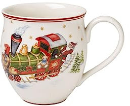 Villeroy und Boch Toy's Delight Kaffeebecher North Pole Express, 440 ml, Premium Porzellan, Weiß/Rot/Gold