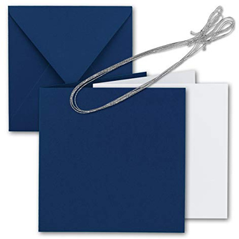 10x Quadratisches Faltkarten Set 15 x 15 cm - mit Briefumschlägen & Einlegeblätter & Schmuckband - Nacht-Blau - für Einladungskarten, Hochzeit, Weihnachten - von GUSTAV NEUSER