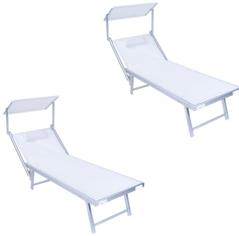 XONE Coppia Lettino alluminio 2 posizioni colore bianco con tettuccio e cuscino.183/190x61x38cm