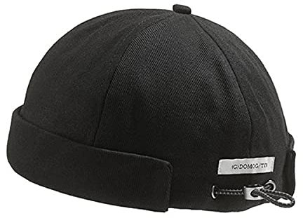 CLAPE Cotton Twill Docker Cap Verstellbar Dockermütze Seemannsmütze Hafenmütze Rolled Cuff Brimless Hat UV-Schutz Beanie Fischermütze Black CT15