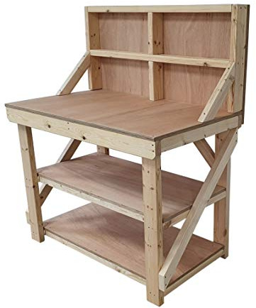 Arbor Garden Solutions Wooden Workbench 18mm Eucalyptus Hardwood Ply Top - With Double Shelf - With Back Panel (5ft)