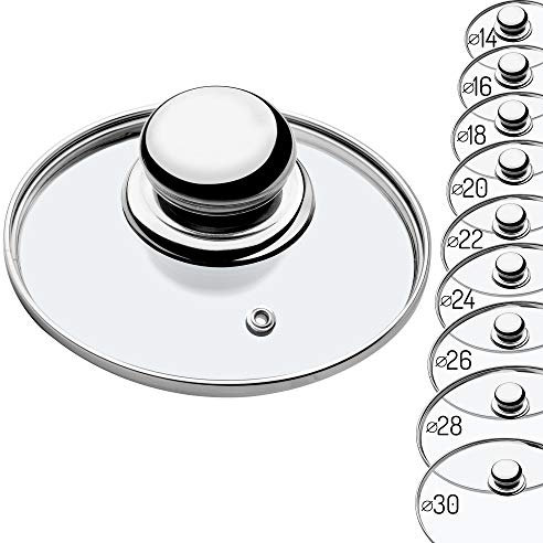 KADAX Coperchio in Vetro Resistente al Calore per Padella, Pentola e Casseruola, Coperchio Trasparente con Sfiato e Pomello in Acciaio (16 cm)