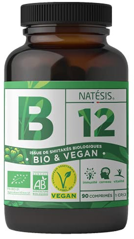 Vitamine B12 bio & vegan - Méthylcobalamine & Adenosylcobalamin - 1000MCG - Immunité - Réduction de la fatigue - 90 comprimés concentrés - NATESIS