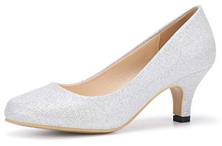 Phorecys Damen Hof Schuhe Low Stiletto Kitten Heel Braut Hochzeit Party Absatz Pump Schuhe SG Silber Tag 6.5-EU 36.5