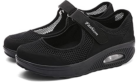 Sandalias para Mujer Malla Merceditas Plataforma Ligero Zapatillas Sneaker Casual Zapatos de Deporte Mocasines Negros Veran