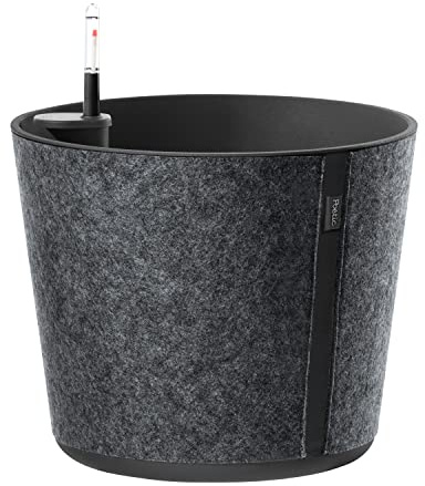 Poetic - Blumenkübel für den Innenbereich - Runder Blumentopf - Pflanzgefäss mit Wasserreservoir - Mit Wasserstandsanzeige - Mit Textilüberzug - Farbe Schiefer - Ø26,2 x 21,7cm