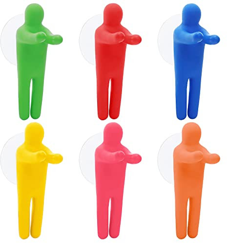 6 Pieces Colorful People Toothbrush Holder With Suction Cup Hooks, Wall Mounted for Shower Bathroom