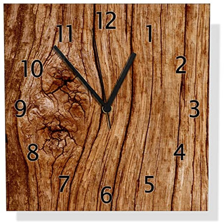 Wallario Design Wanduhr Holzstamm mit Asteinschluss aus Aluverbund, Alu-Uhr Größe 30 x 30 cm, Schwarze Zeiger mit Metalloptik