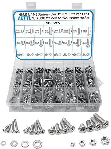 AETTL 900 Stück M6 M5 M4 M3 Edelstahl Schrauben Set Sortiment, Metrisch Edelstahlschrauben mit Muttern Linsenkopf Flachkopf Unterlegscheiben Distanzhülsen Kreuz