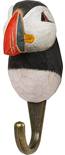 WILDLIFEGARDEN WG4799 Haken Papageitaucher - Handgeschnitzter Tierhaken aus Holz und Metall - Polartiersammlung
