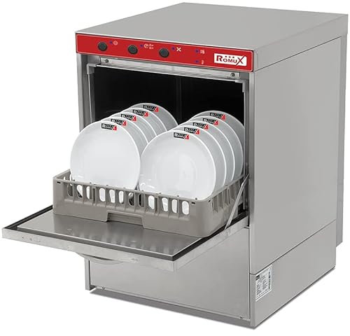 Romux® Lavavajillas Industrial 50x50 cm con Bomba de Abrillantador, Detergente y Desagüe para Hostelería de Lavado Ultra Rápido en 2 minutos | Lavavajillas Profesional para Bares y Restaurantes
