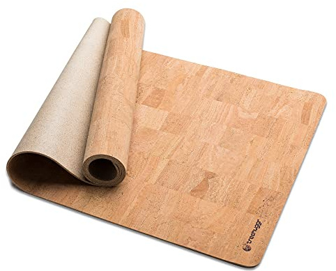 Treehuggr Premium Kork Yogamatte Natural aus Portugal, 5mm, handgefertigt, 100% nachhaltig aus Kork und recyceltem Latex, 186x66cm
