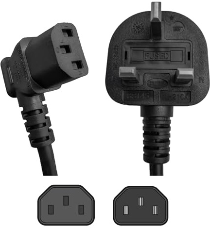 SHAFI® 1-Meter Right-Angle Kettle Lead - Pure Copper Core - IEC-C13 Power Cable - PC Projector Cooker Hp Printer Pro-PS4 Computer Monitor - 90-Degree Power Lead - 1M