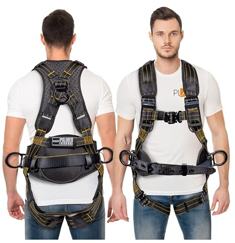 Palmer Safety Fall Protection Construction Safety Harness - QCB Chest and Legs - Aluminum D-Rings - Oil and Dust Resistant - OSHA and ANSI Compliant (Universal)