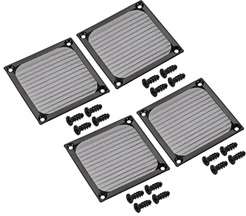 PATIKIL 80mm Fan Filter Grills with Screws, 4 Pack Aluminum Frame Stainless Steel Mesh Dustproof Cover for Computer Case, Black