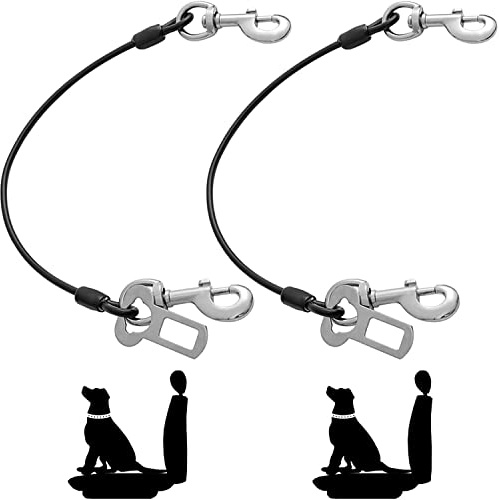 Mi Metty Dog Car Seat Belt, Dog Car Harnesses Chew Proof Steel Rope Cable, Waterproof Dogs Safety Belt, Vehicle Harnesses with Double Clips and Latch Attachment (Black*2, 24 inch/60 CM)