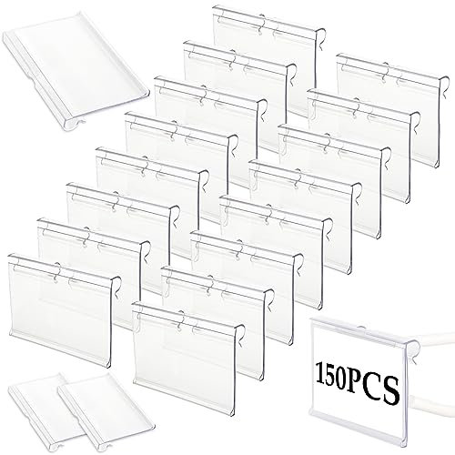 STARVAST 150 Stück Etikettenhalter aus Kunststoff, Transparent Preisschild Etikettenhalter, Kunststoff Regal Etikettenhalter für Draht-Regale für Preisetiketten zur Waren-Beschilderung (6 x 4.2 cm)