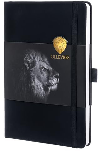 OLLEVRES Notizbuch A5 Liniert - Premium Papier 100g/m² - Hardcover, 180° Flachöffnung - Tagebuch inklusive Lesezeichen, Stifthalter & Verschlussband - Journal Buch, Bullet Journal, Haushaltsbuch