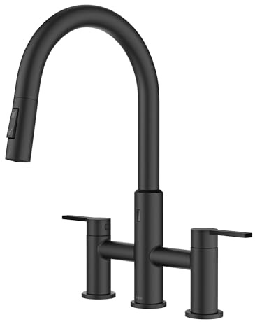 KRAUS Oletto Touchless Sensor Bridge Kitchen Faucet with Pull-Down Sprayhead in Matte Black, KSF-3122MB