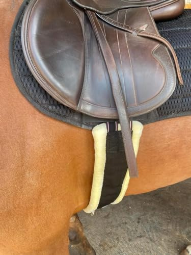 Preto Sangle de selle synthétique équine avec extrémités élastiques douces en fausse fourrure/vison/polaire - Sangle en nylon résistante aux déchirures - Rembourrée - Anti-frottement - Pour cheval