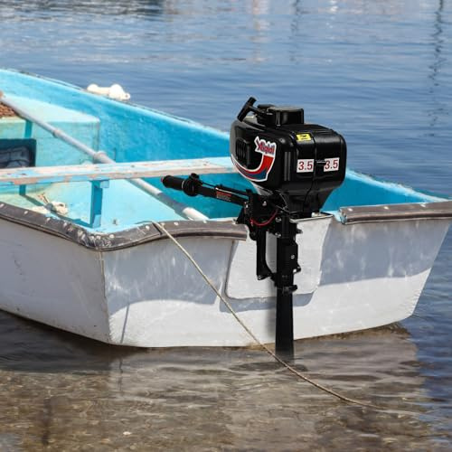 Outboard Motor 2 Stroke Gas Powered Boat Engine 52CC Outboard Fishing Boat Motor Engine with Water Cooling System for 6.56-13.12ft Fishing Boats, Dinghies,Inflatable Boats