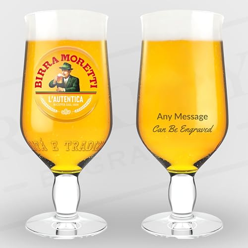 Personalised Birra Moretti Glass Pint Beer Lager Glass Engraved with Any Message or Name | Gift for Birthday, Father's Day, Anniversary