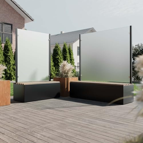 Mendler Pflanzkasten HLO-GP7, Windschutz Sitzbank, Holz Stahl - 185 cm