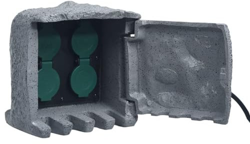 Kavolet Gartensteckdose 4-Fach Außensteckdose Wasserfest Steckdosenverteiler für den Garten, Steckdosen Würfel, Aussensteckdose Wasserdicht, Kunstharz Grau