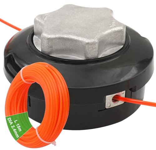 Zeqeey M10 x 1.25 Universal Left Hand Thread Replacement Trimmer Spool Head Speed Bump Feed Automatic Out Line with 15m 2.4mm Strimmer String