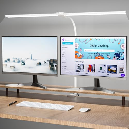 Hensam LED Schreibtischlampe Dimmbar zum Homeoffice, 1800 LM Augenschutz Tageslichtlampe mit 5 Farbtemperatur, Schwanenhals Tischlampe mit Klemmbar, 80cm, Weiß