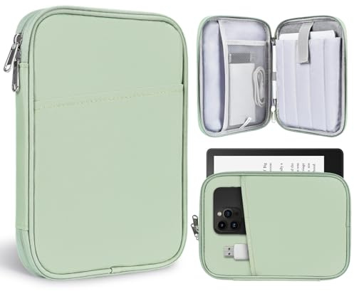 6-7 Inch Tablet Sleeve for 7 Amazon Fire 7, 6.8 Amazon Kindle Paperwhite/Paperwhite Signature Edition/Paperwhite Kids/6 Kindle 11th 2022, 6 Kobo Clara 2E eReader Carrying Bag Case(Green)