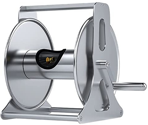 ISCBAFYX Schlauchwagen aus Metall, tragbarer Gartenschlauchwagen, Gartenschlauchwagen für Außen-Schnellanschlüsse und verstellbare Düse im Garten und im Freien (Farbe: Silber, Größe: 50 m)