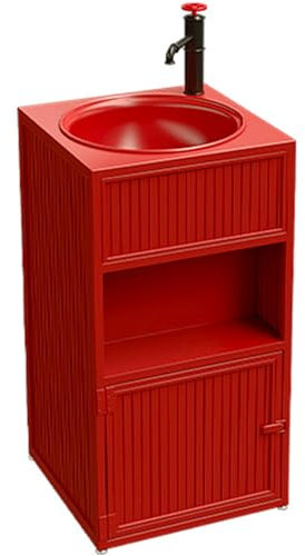 ZTGL Lavandino a Colonna in Ferro Battuto Stile Industriale Mobile da Bagno con Lavabo e Almacenamiento, Lavabo Freestanding Bagno 45x45x85cm con Rubinetto e Scarico,Rosso,Without Mirror