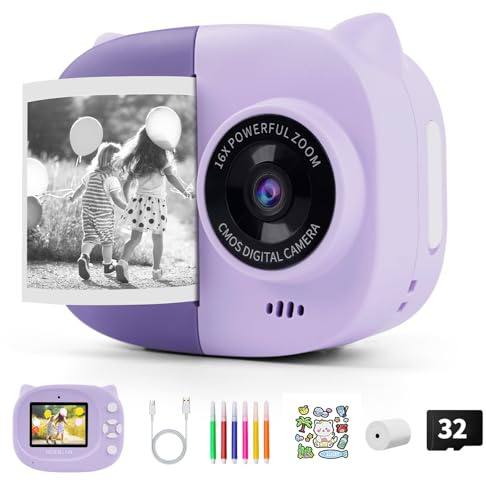 Cámara digital instantánea con impresora fotográfica, color morado