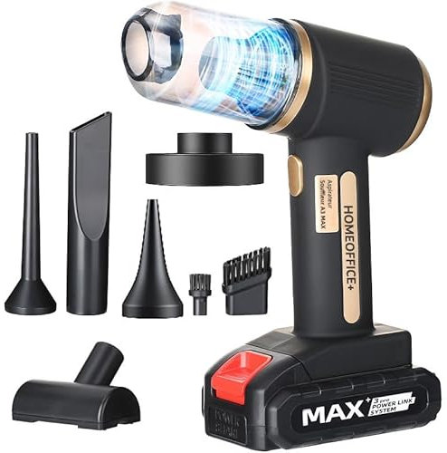 A3 MAX Mini Aspirateur Souffleur, Aspirateur Voiture à main Vacuum sans fil, batterie amovible rechargeable USB. Moteur 120W. Deux vitesses adaptées pour voiture bureau PC maison vétérinaire.