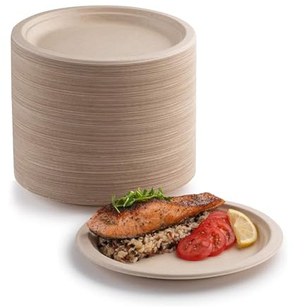 200 Stück Pappteller, 15.2cm Biologisch Abbaubar und Kompostierbar Einwegteller aus Bagasse-Faser, Umweltfreundlicher, Strapazierfähiger, Recycelbarer Essteller, Perfekt für Picknicks und Grillabende