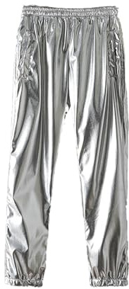 Glitzerhose Herren Silber Glänzende Metallic Hose Pailletten Goldene Herrenhose 80er Party Disco Outfit Glitzer Jogginghose Metallisch Hip-Hop Festival-Hose Nightclub Streetwear Karneval Kostüm