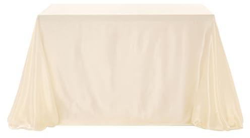 BrillShine Satin-Tischdecke 228 x 228 cm Creme Feierlich DIY-Design mit Schleifen und Perlen für Hochzeit, Party, Weihnachten, Bankett, Geburtstag