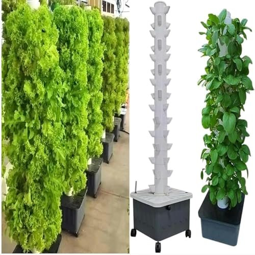 Torre hidropónica de 15 Pisos y 45 Orificios, Torre Vertical de Cultivo hidropónico para jardín, Invernadero de Granja para Cultivo hidropónico, para Exteriores con Adaptador de Temporizador de Bomb