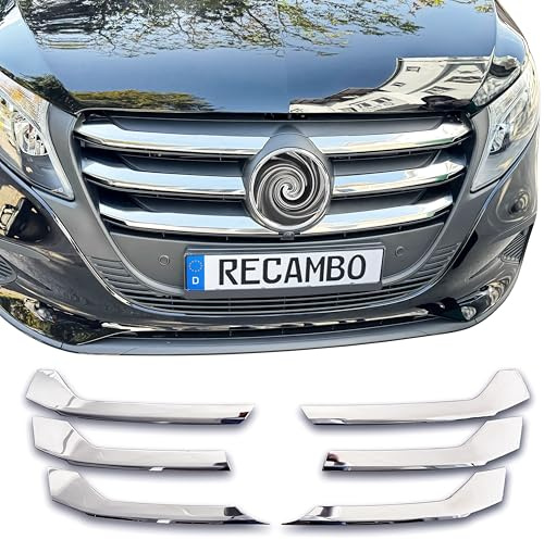 RECAMBO Telaio in acciaio inox per griglia anteriore, listello cromato lucido per finitura ottica, integrazione su misura, adatto per Mercedes Vito Classe V | W447 | MOPF a partire dal 2024